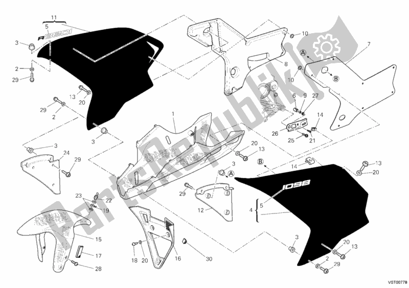 All parts for the Fairing of the Ducati Superbike 1098 R USA 2008